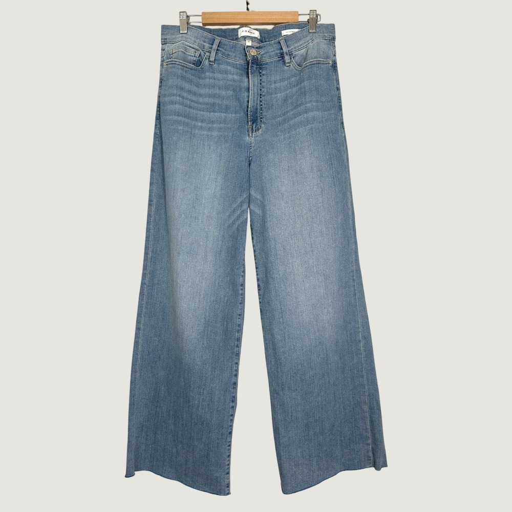 Frame Le Slim Palazzo Size 31 High Rise Wide Leg Wilson Wash Stretch Raw Hem